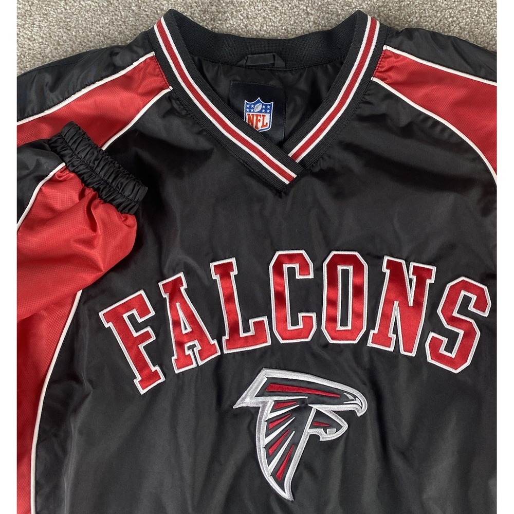NFL Falcons Large Windbreaker Jacket Relaxed Performance Red/Black Colorblock